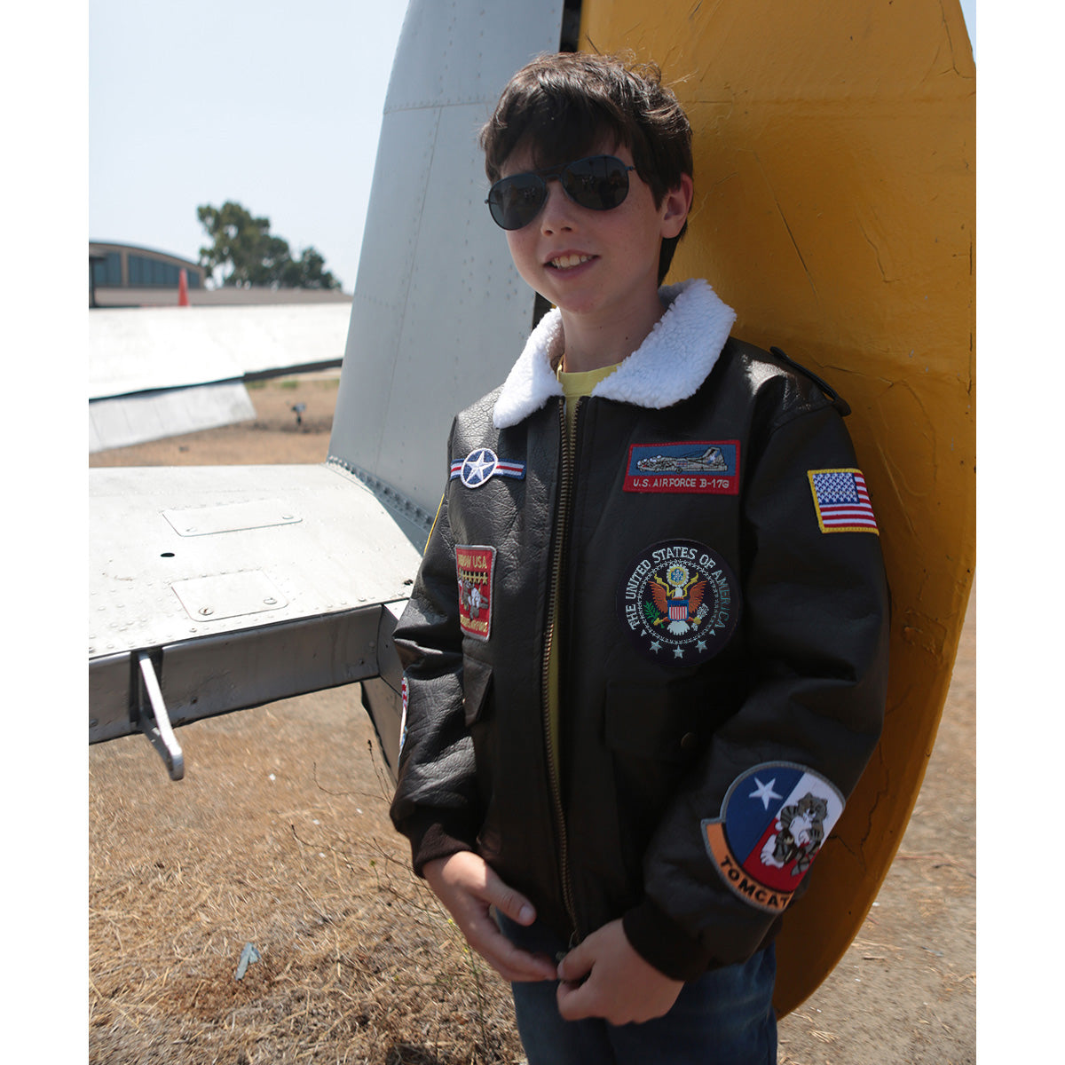 ジャケット・アウター A-2 archive leather flight jacket Kids Leather Look A-2 Bomber Jacket: Brown