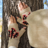 Handknit Cherry Blossom Fingerless Mittens