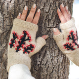 Handknit Cherry Blossom Fingerless Mittens