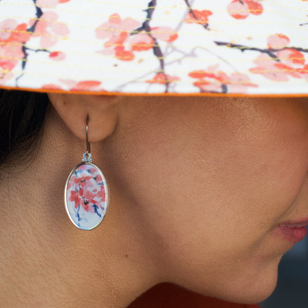 Cherry Blossom Oval Drop Earrings