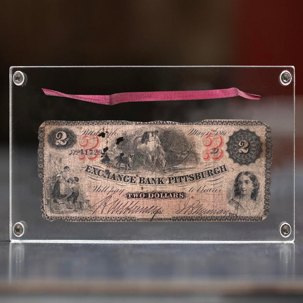 Lucite Historic Bills Art with Red Tape