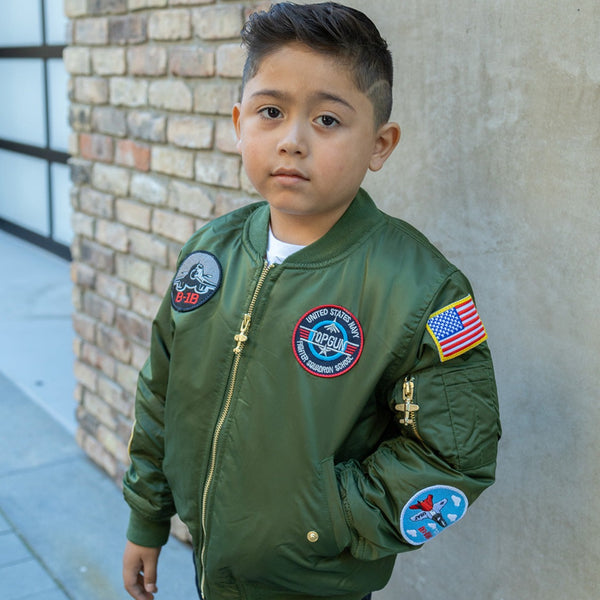 Sage Green Kids MA-1 Flight Jacket - Main Image