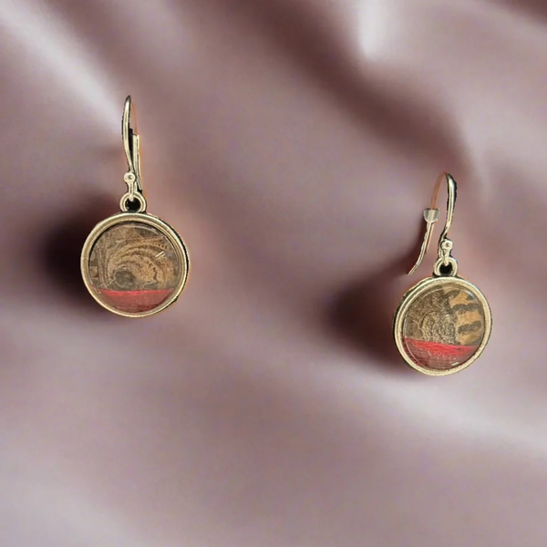 Red Tape Drop Earrings with Historic Graphic