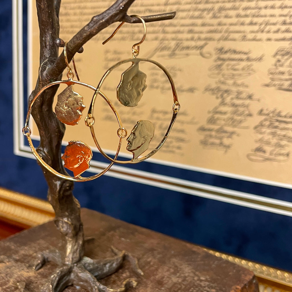 Swinging Franklin D. Roosevelt Gold Vermeil Hoop Earrings