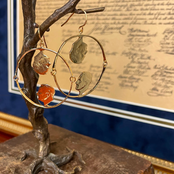 Swinging Franklin D. Roosevelt Gold Vermeil Hoop Earrings
