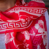 Red Sakura Chiffon Silk Scarf