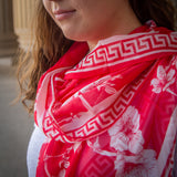 Red Sakura Chiffon Silk Scarf