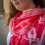 Red Sakura Chiffon Silk Scarf