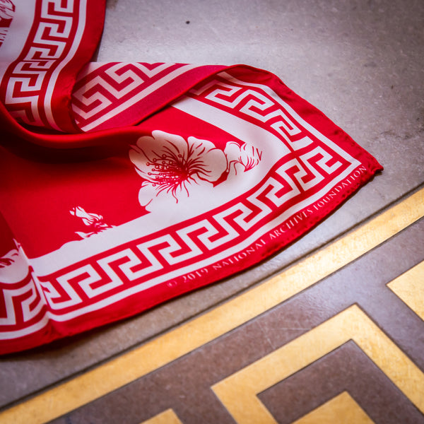 Red Sakura Charmeuse Silk Scarf – National Archives Store