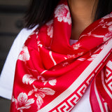 Red Sakura Charmeuse Silk Scarf