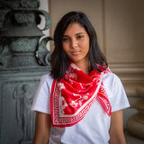 Red Sakura Charmeuse Silk Scarf