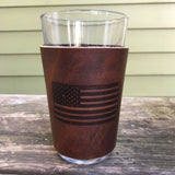 Embossed Leather United States Flag Coozie and Pint Glass