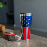 American Flag Stainless Steel Tall Cup with Straw