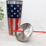 American Flag Stainless Steel Tall Cup with Straw