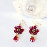 Purple Blossom Drop Earrings with Cultured Pearl