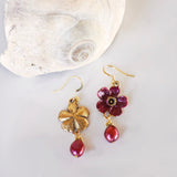 Purple Blossom Drop Earrings with Cultured Pearl