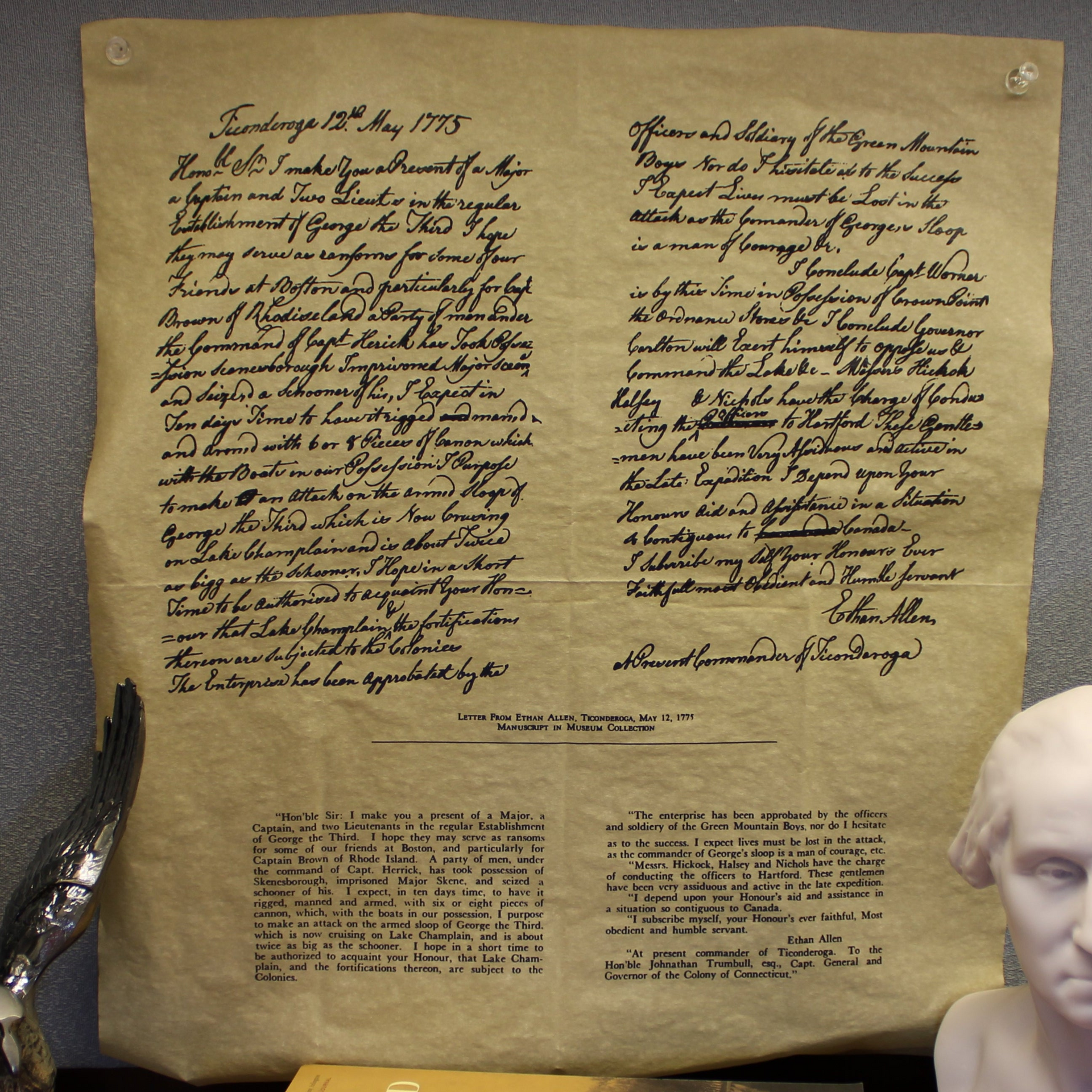 Parchment Print of a Letter from Ethan Allen