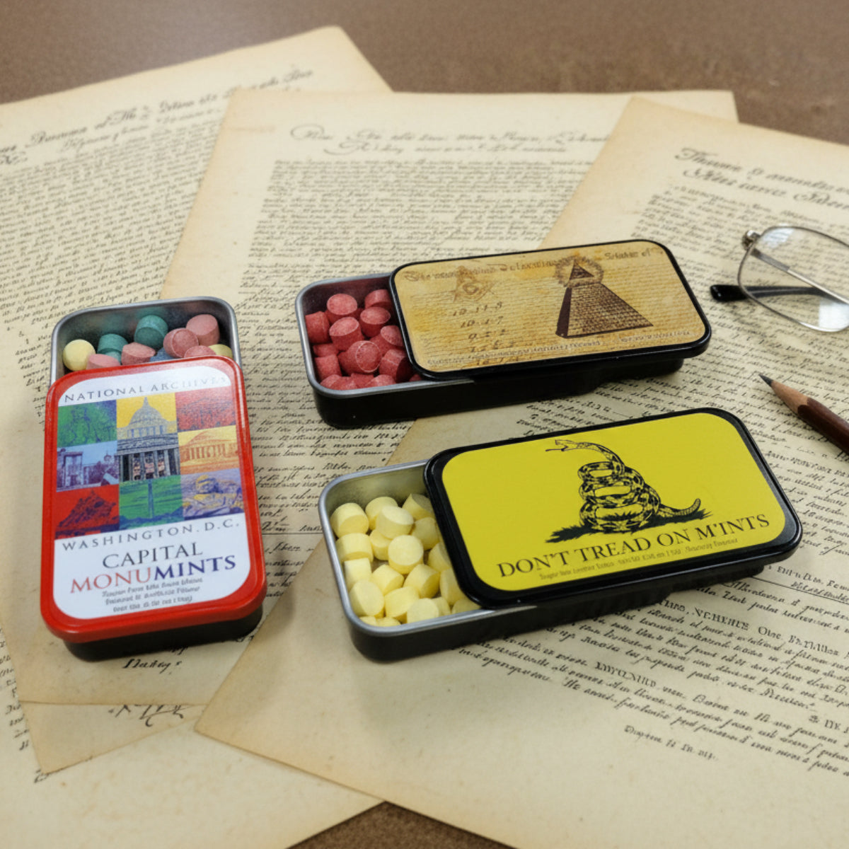 Lemon Raspberry Mints Box Set of Mints in Tin - Cinnamon, Lemon, Sour Fruit