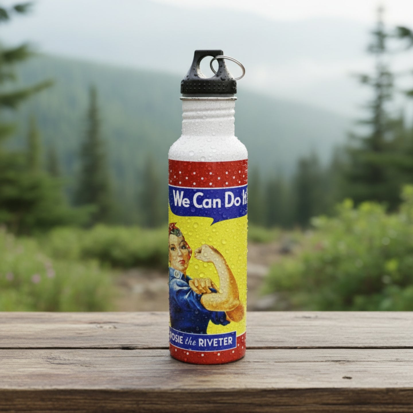 Rosie We Can Do It Water Bottle with Carabiner