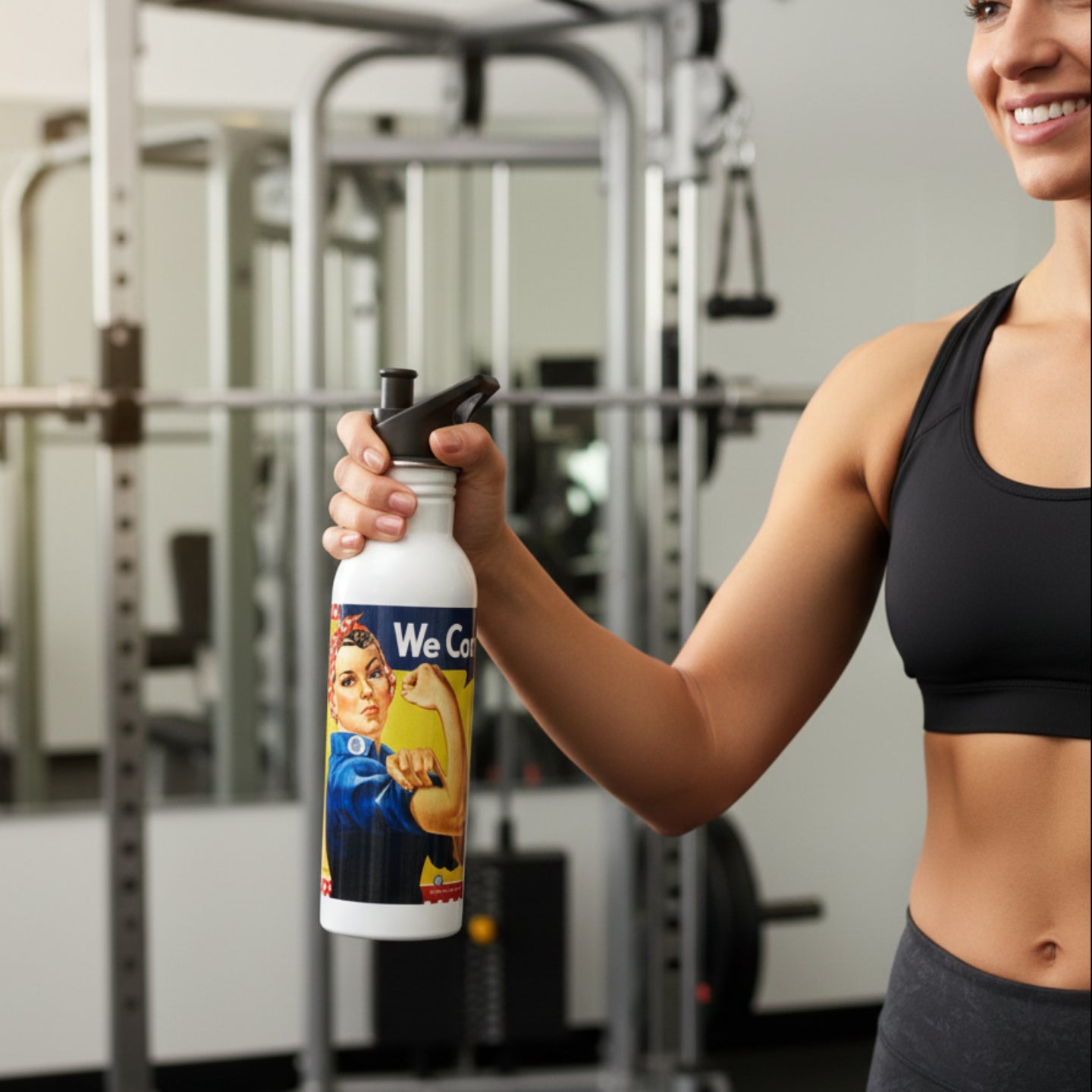 Rosie We Can Do It Water Bottle with Push-Pull Cap
