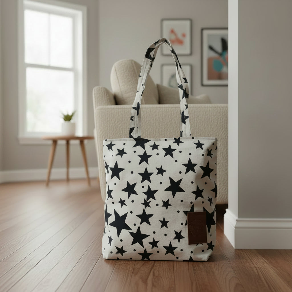 White 250th Tote with Navy Stars
