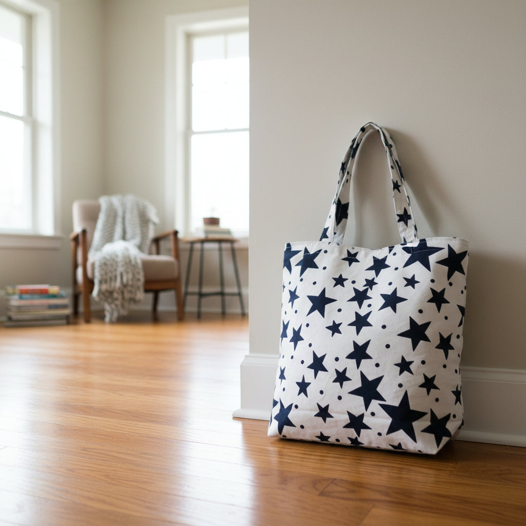 White 250th Tote with Navy Stars