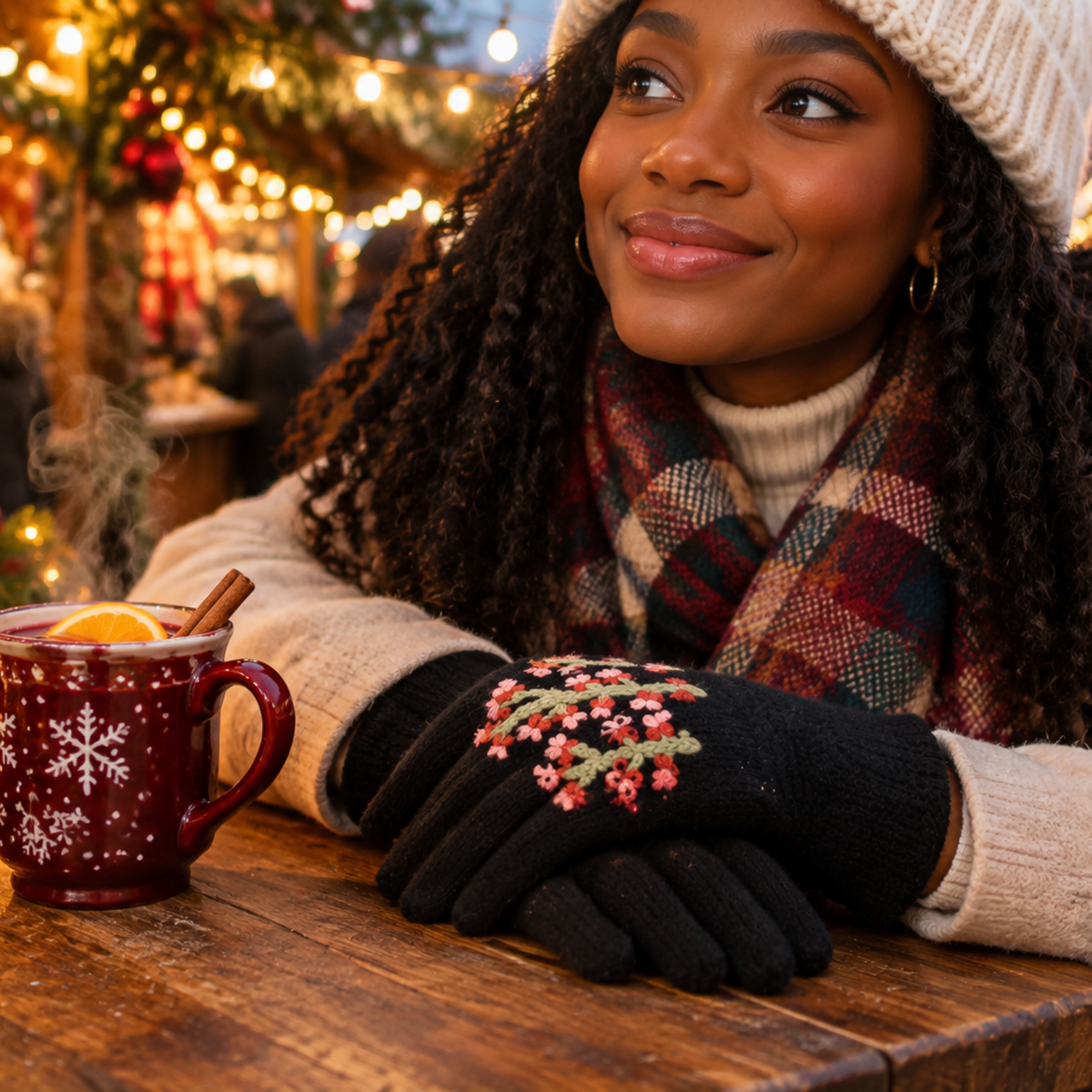 Handknit Black Cherry Blossom Gloves