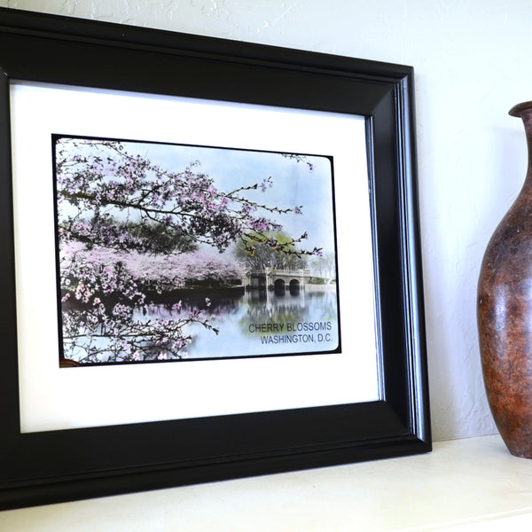 Cherry Blossoms at the Tidal Basin with Inlet Bridge Matted Print