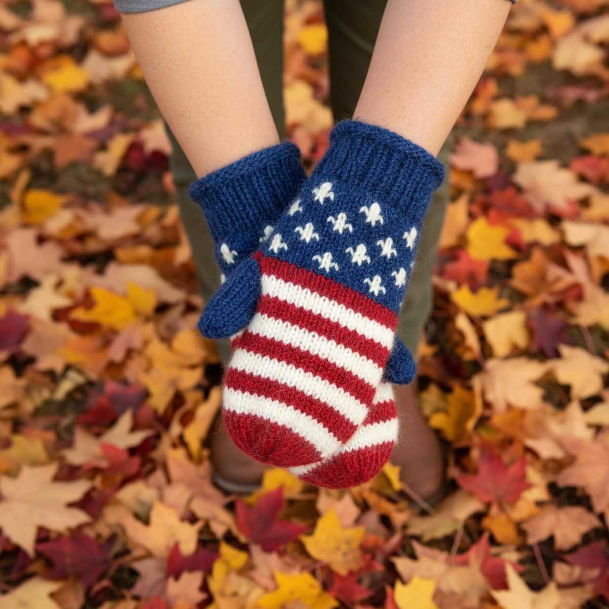 Patriotic Knitted Mittens