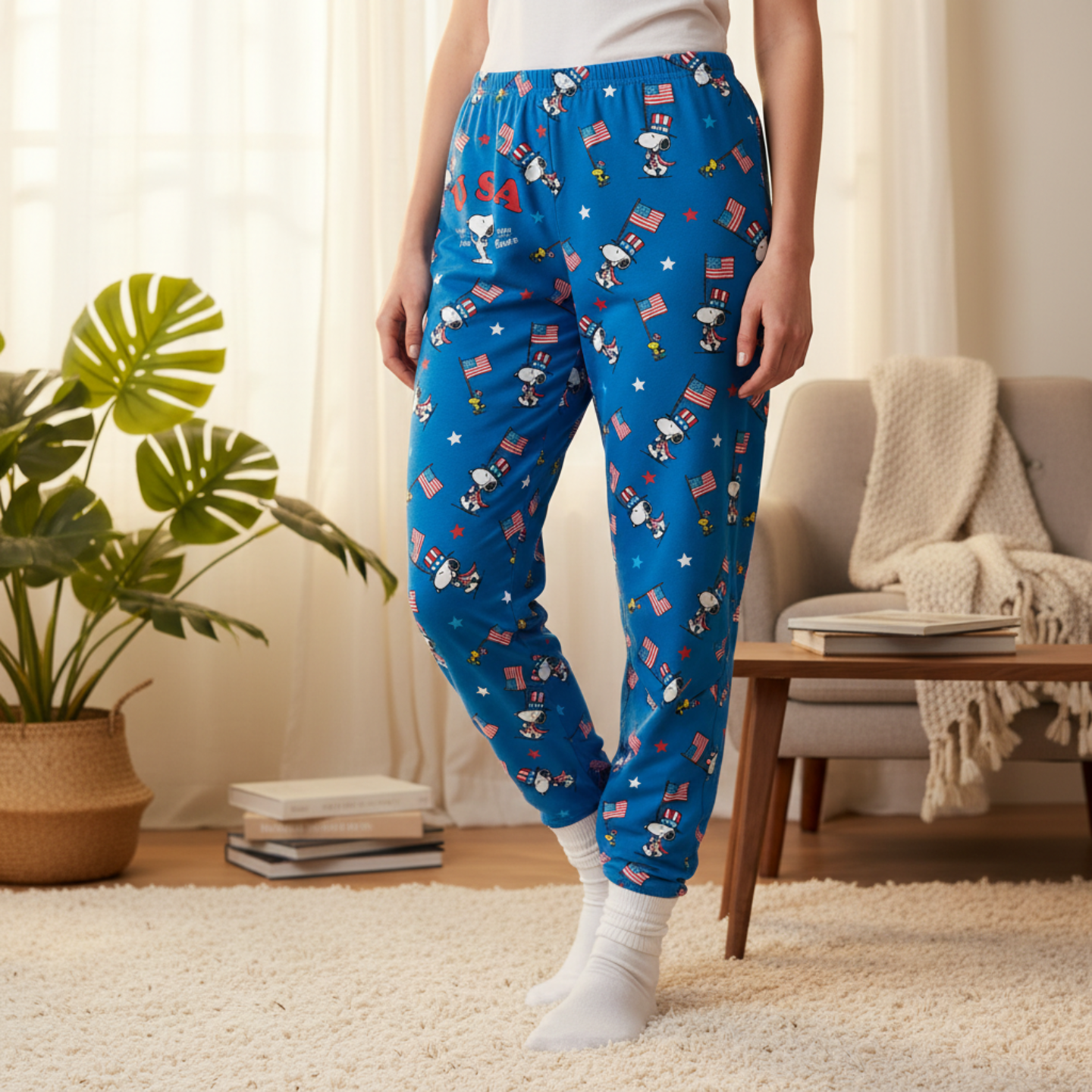 Snoopy Marching with American Flag Lounge Pants