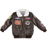 Kids Leather Look A-2 Bomber Jacket: Brown