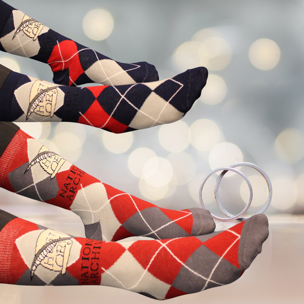 History Scroll Argyle Crew Socks