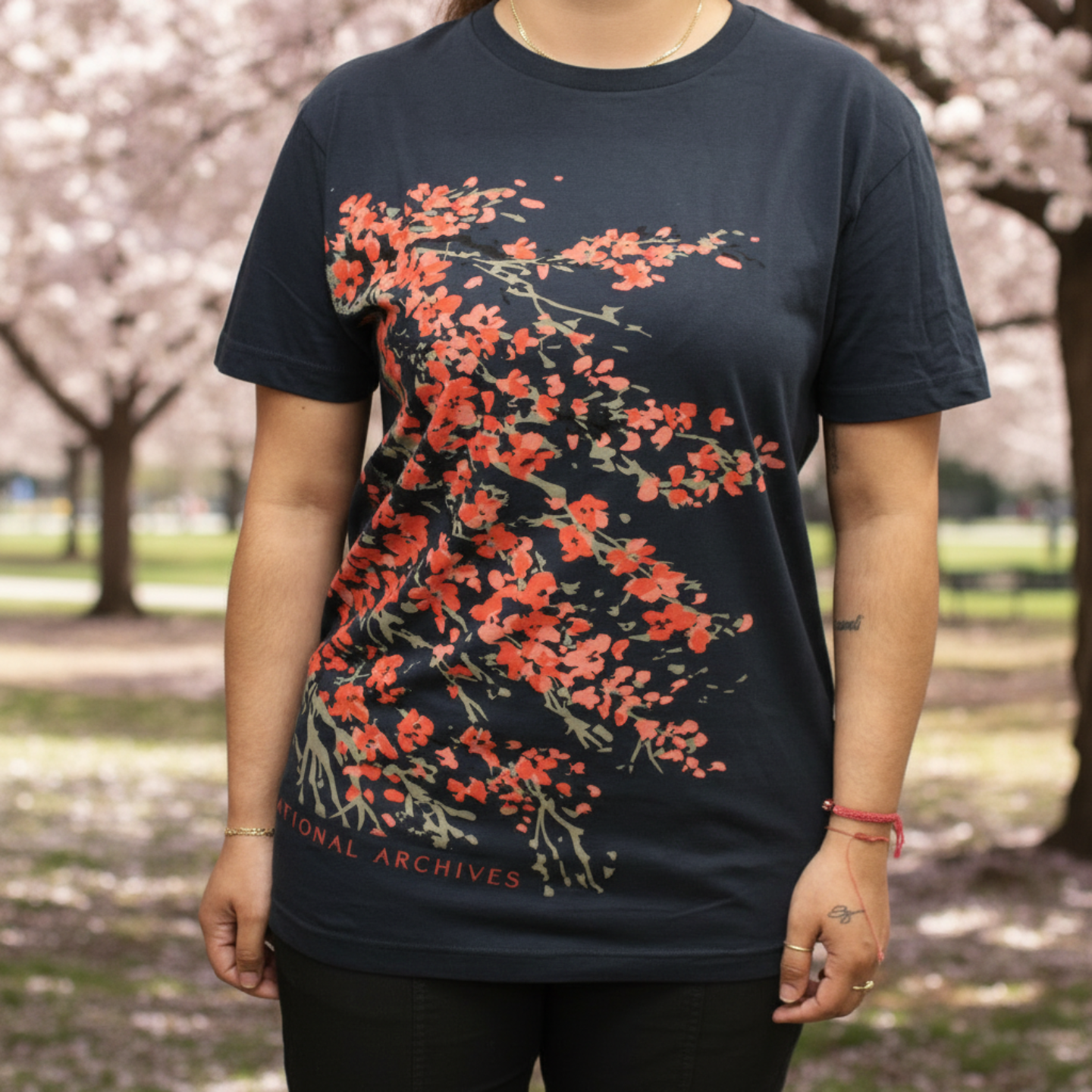 Navy Blue Cherry Blossom T-Shirt