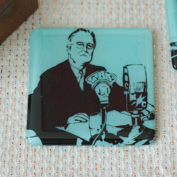 Franklin Delano Roosevelt Fused Glass Coaster