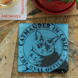 Catmander in Chief Fused Glass Coaster