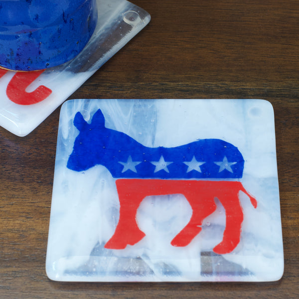 Democrat Donkey Fused Glass Coaster