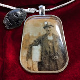Sterling Silver Necklace with Miner Photo Charm and Lava Stone
