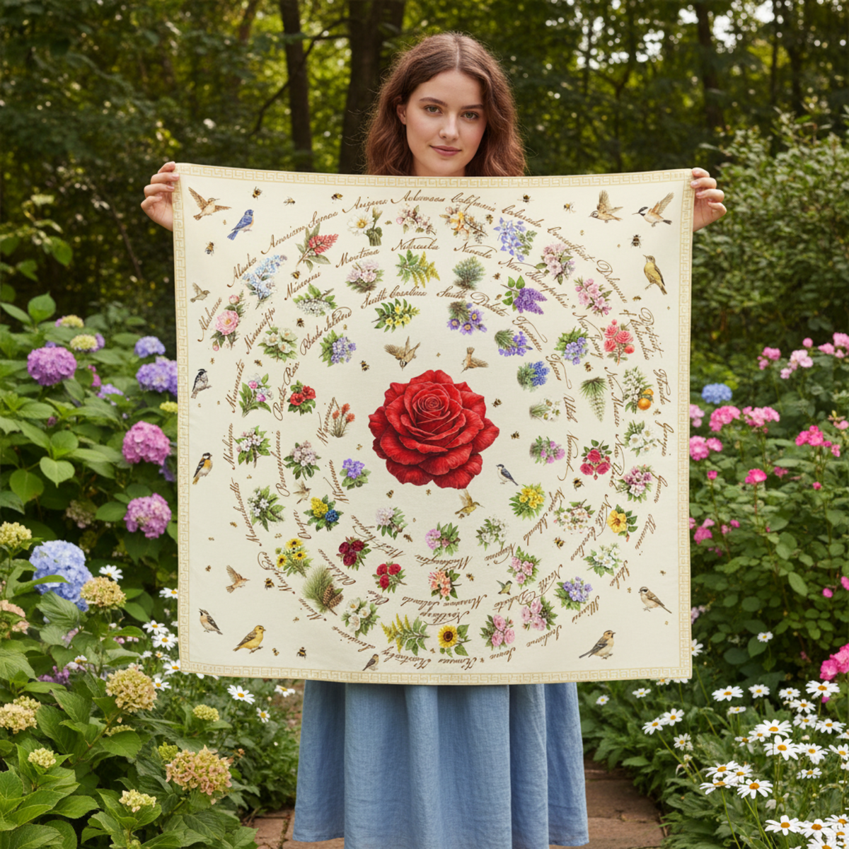 State Flower Charmeuse Silk Scarf