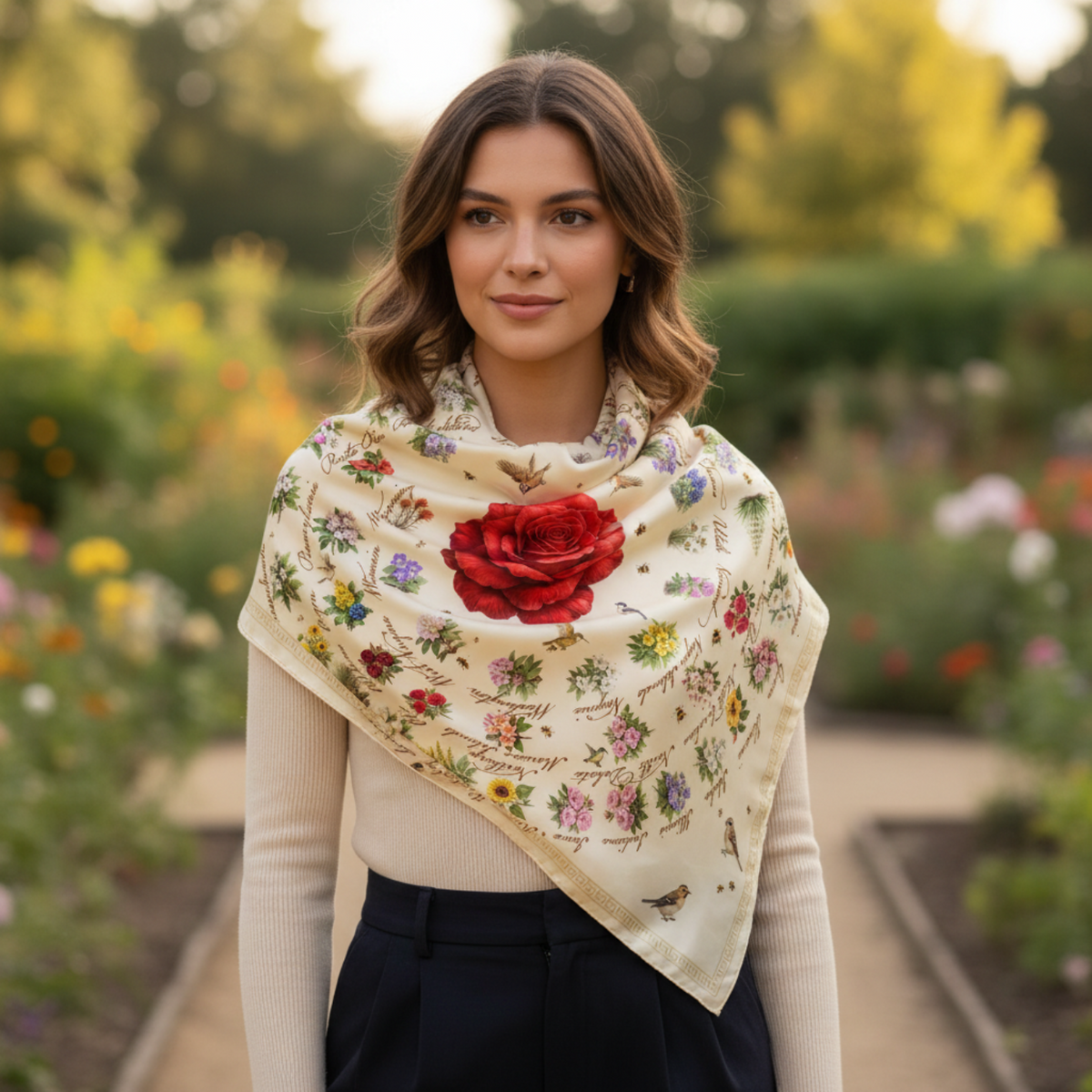 State Flower Charmeuse Silk Scarf