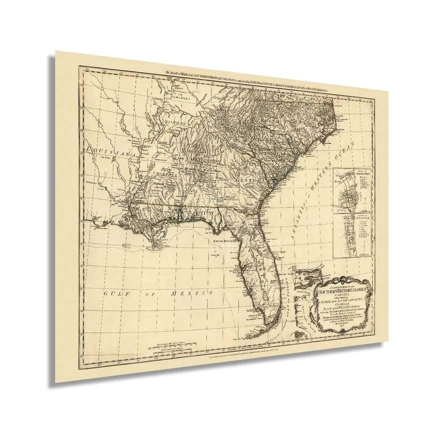 1776 Map of Southern British Colonies Poster