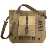 US Marine Corps Recycled Military Tent Text Crossbody