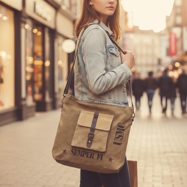 US Marine Corps Recycled Military Tent Text Crossbody