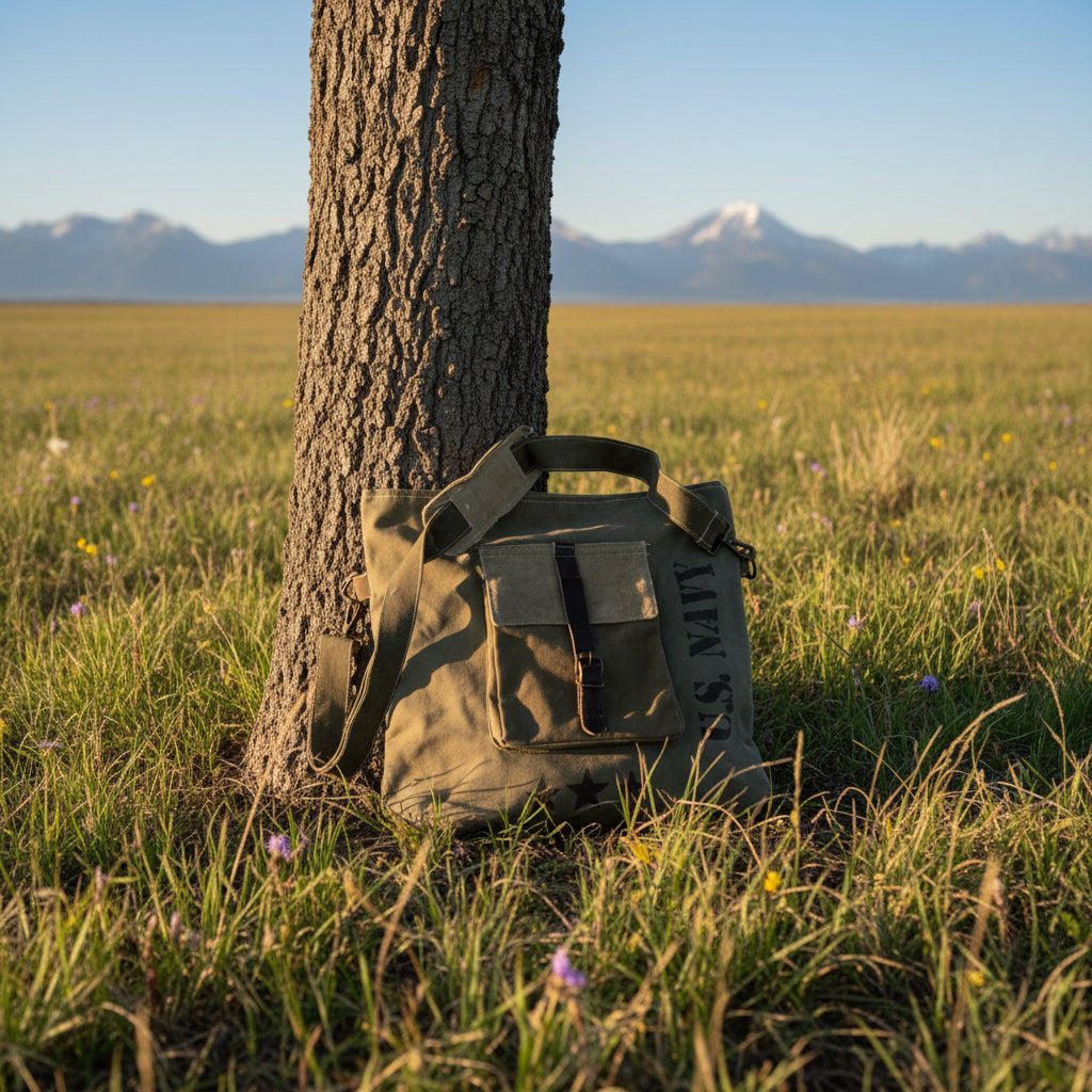 US Navy Text Recycled Military Tent Crossbody