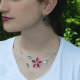 Fuchsia and Sage Green Cherry Blossom Necklace