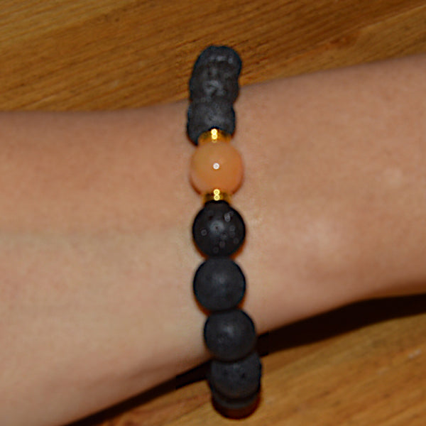 Orange Agate and Lava Stone Beaded Bracelet