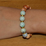 Teal Agate and Pearwood Bracelet