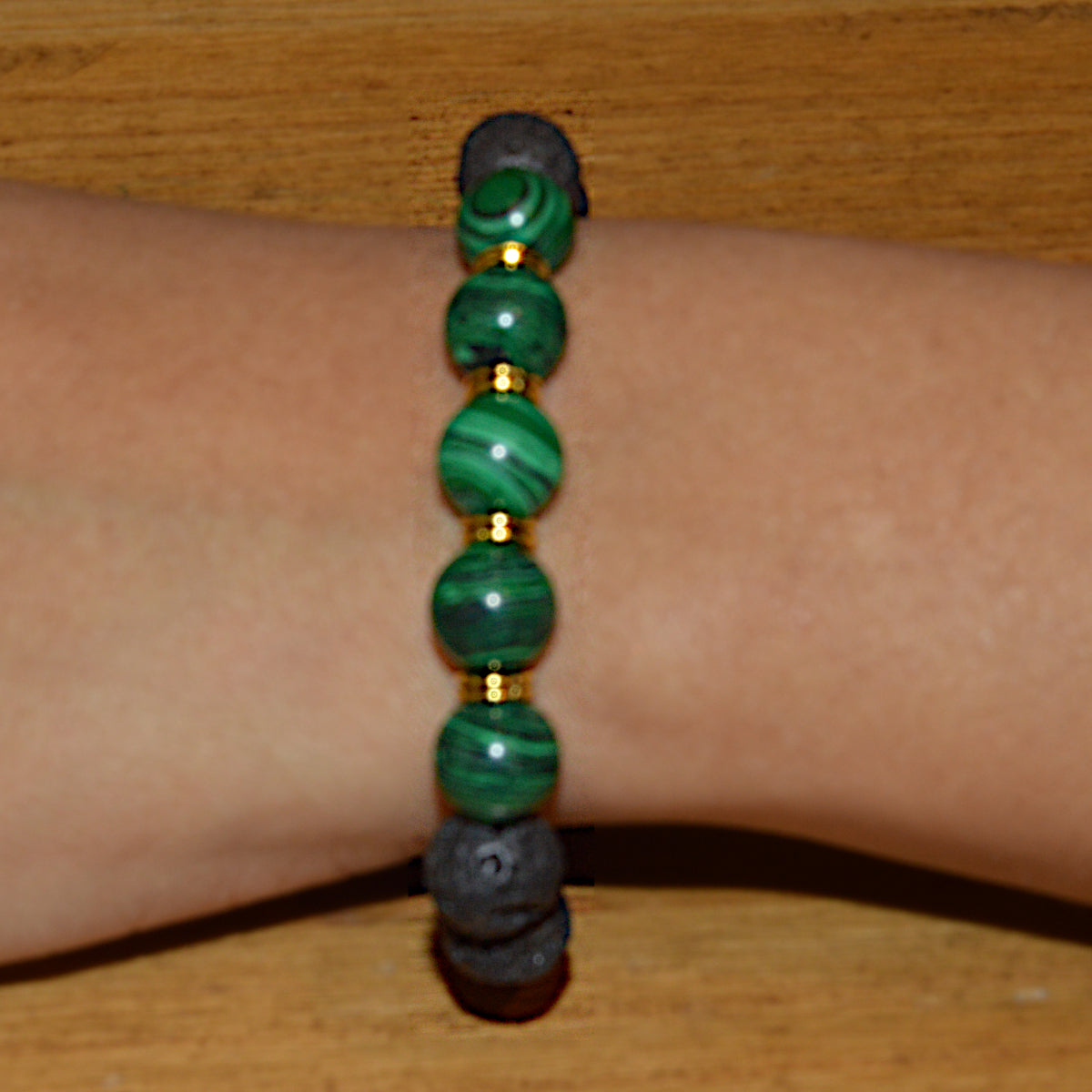 Reconstituted Malachite and Lava Stone Bracelet