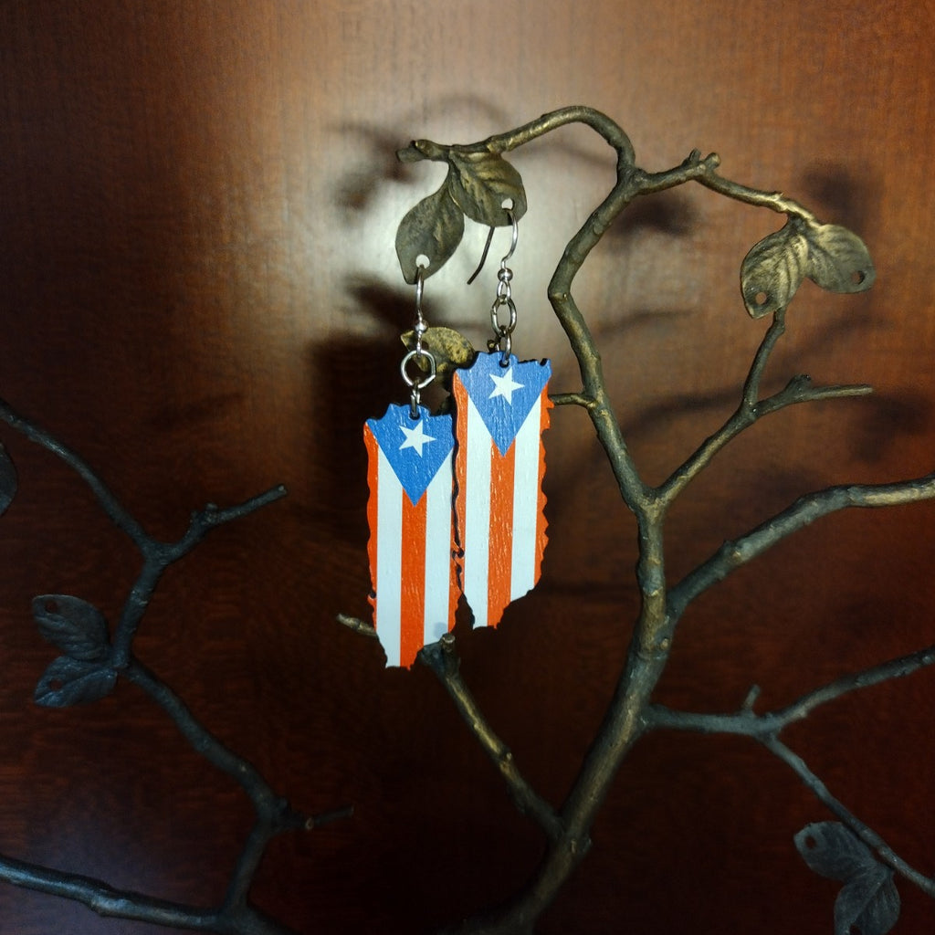 Puerto Rico Shaped Wooden Earrings