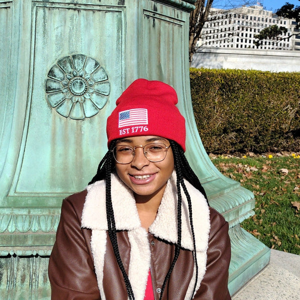 Red Est 1776 U.S. Flag Beanie