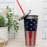 American Flag Stainless Steel Tall Cup with Straw